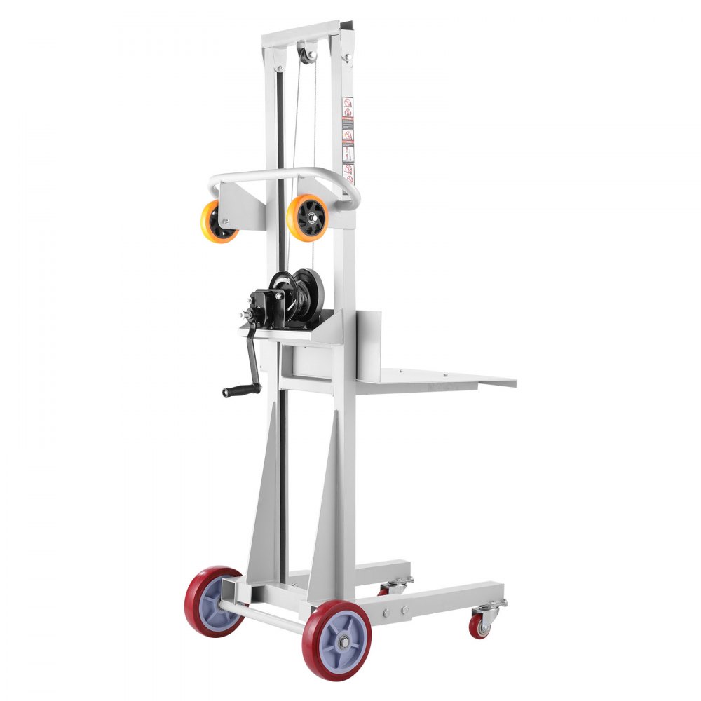 VEVOR Material Lift Winch Stacker, 400 lbs Capacity Pallet Truck Dolly, 51.1 in Max Lifting Height Manual Winch Stacker, Multifunctional Manual Pallet Truck Stacker with Wheels and Adjustable Plate