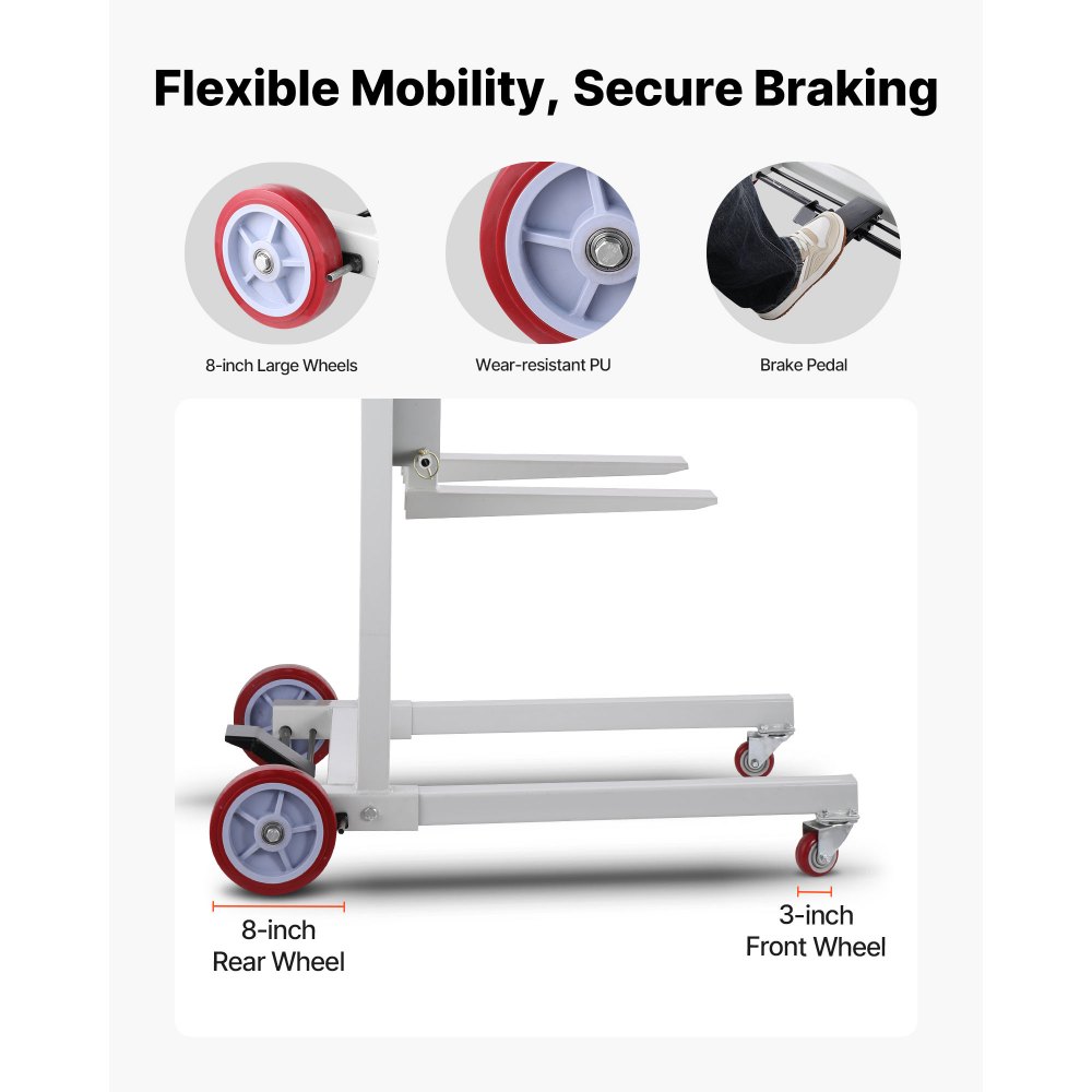 VEVOR Material Lift Winch Stacker, 551 lbs Capacity Pallet Truck Dolly, 70 in Max Lifting Height Manual Winch Stacker, Multifunctional Manual Pallet Truck Stacker with Wheels and Adjustable Fork
