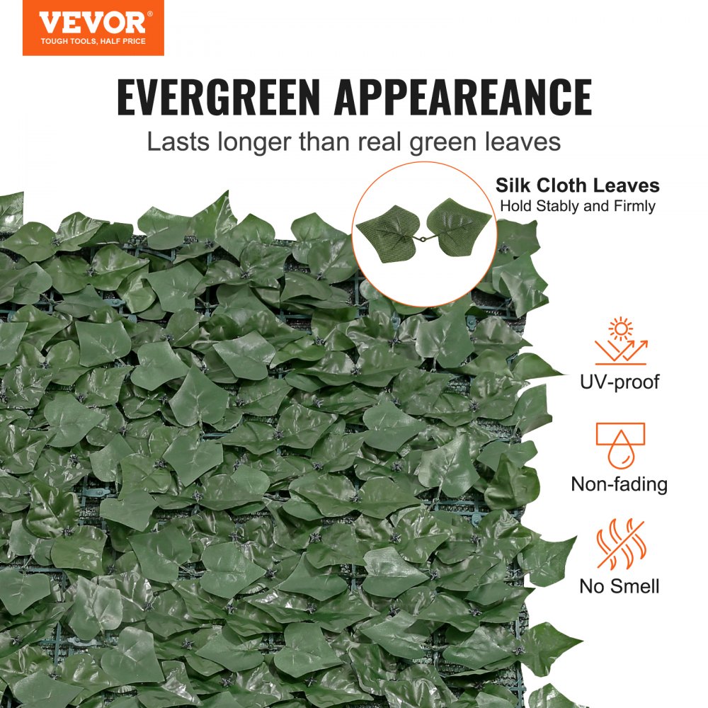 VEVOR Ivy Privacy Fence,  59"x118" Artificial Green Wall Screen, Greenery Ivy Fence with Mesh Cloth Backing and Strengthened Joint, Faux Hedges Vine Leaf Decoration for Outdoor Garden, Yard, Balcony, 1.5 x 3m