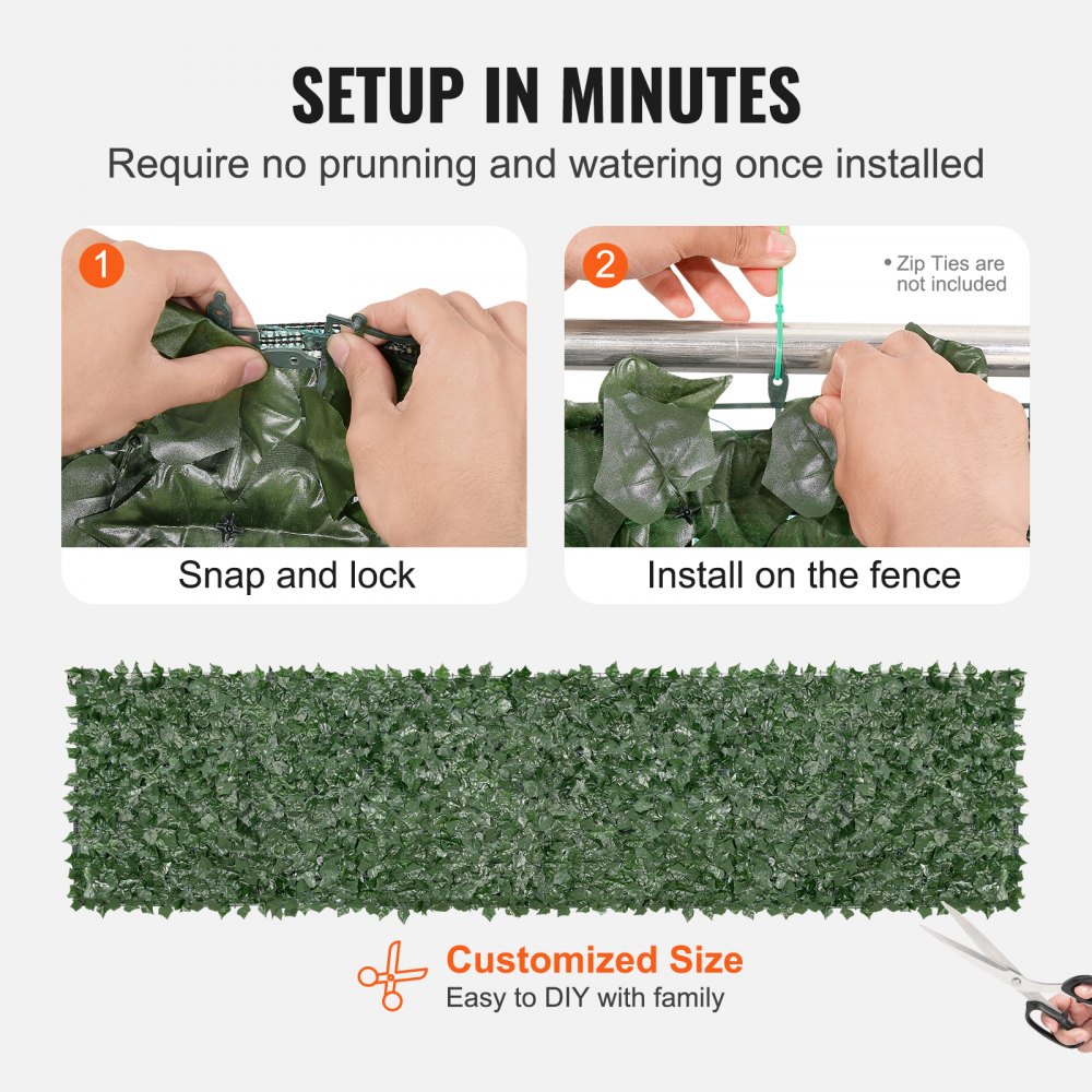 VEVOR Ivy Privacy Fence, 1 x 4m Artificial Green Wall Screen, Greenery Ivy Fence with Mesh Cloth Backing and Strengthened Joint, Faux Hedges Vine Leaf Decoration for Outdoor Garden, Yard, Balcony