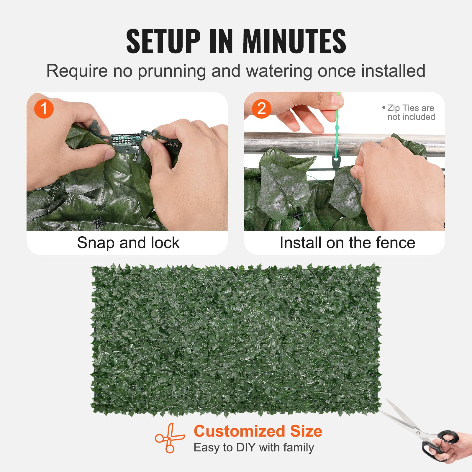 VEVOR Ivy Privacy Fence, 1.5 x 3m Artificial Green Wall Screen, Greenery Ivy Fence with Mesh Cloth Backing and Strengthened Joint, Faux Hedges Vine Leaf Decoration for Outdoor Garden, Yard, Balcony