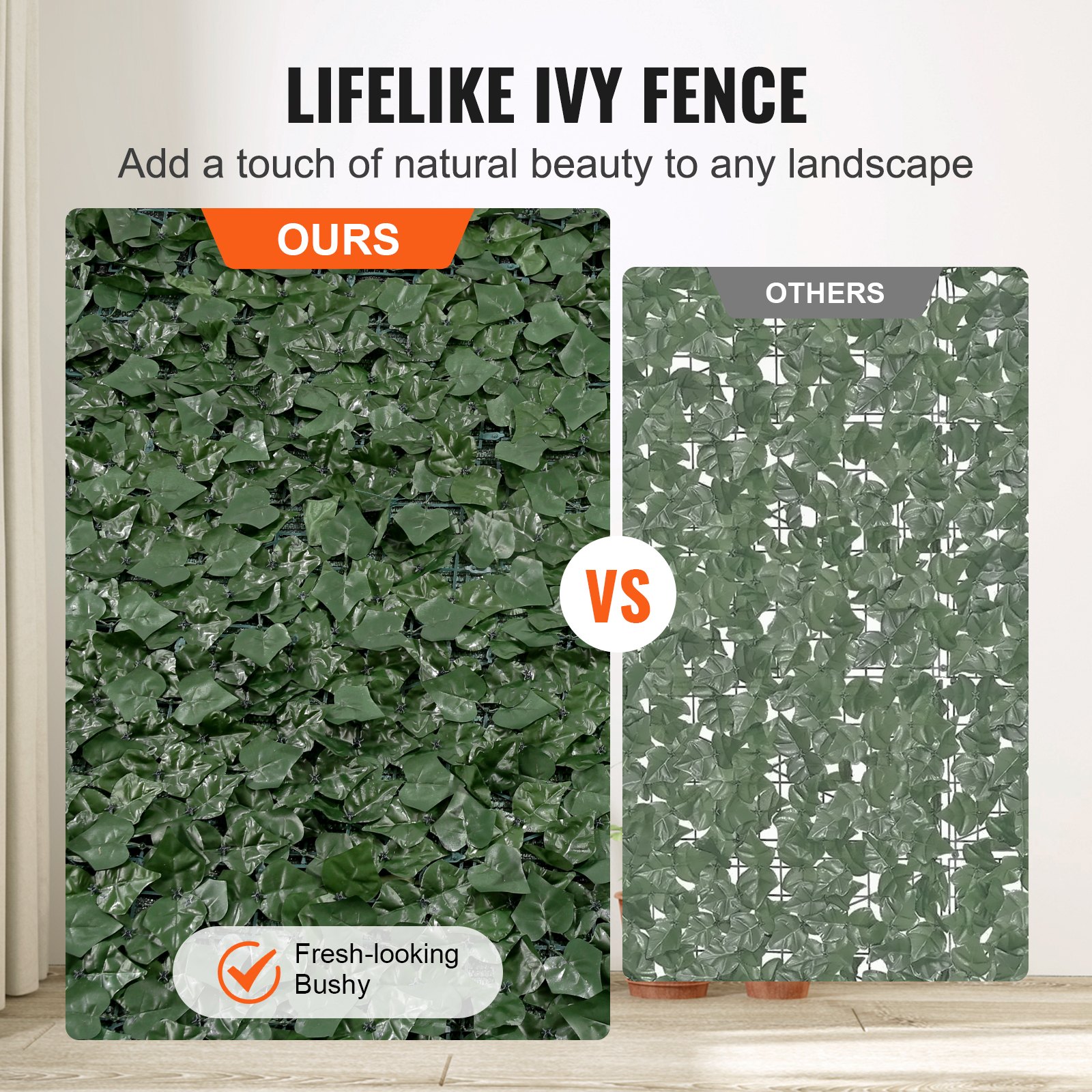 VEVOR Ivy Privacy Fence, 1.83 x 2.44m Artificial Green Wall Screen, Greenery Ivy Fence with Mesh Cloth Backing and Strengthened Joint, Faux Hedges Vine Leaf Decoration for Outdoor Garden, Yard