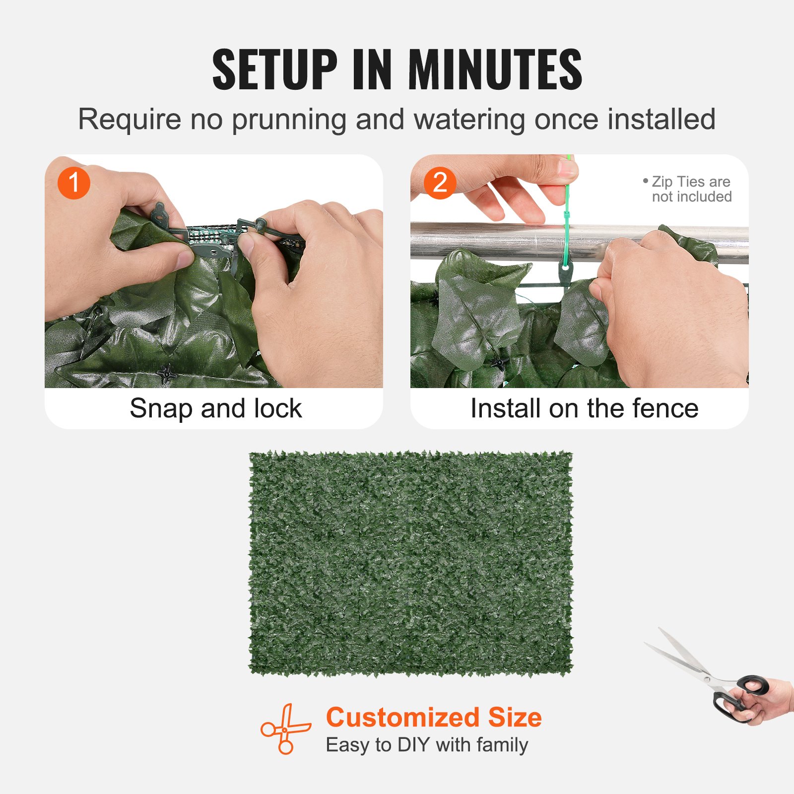 VEVOR Ivy Privacy Fence, 1.83 x 2.44m Artificial Green Wall Screen, Greenery Ivy Fence with Mesh Cloth Backing and Strengthened Joint, Faux Hedges Vine Leaf Decoration for Outdoor Garden, Yard