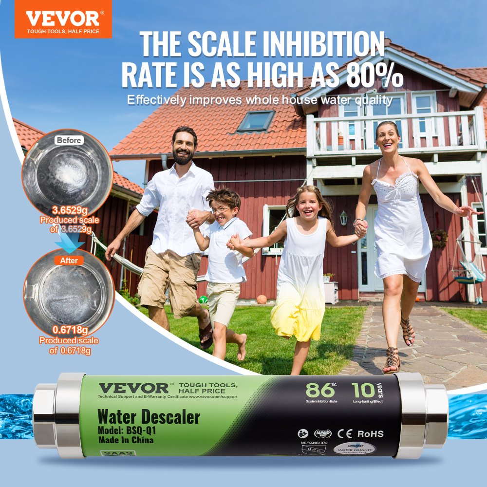 VEVOR Whole House Salt Free Descaler, Physical Scale Descaler for City Water, 18 GPM Whole House Water Descaler for All Kinds of Plumbing Pipes, SAAS Alloy is Durable for Over 10 Years