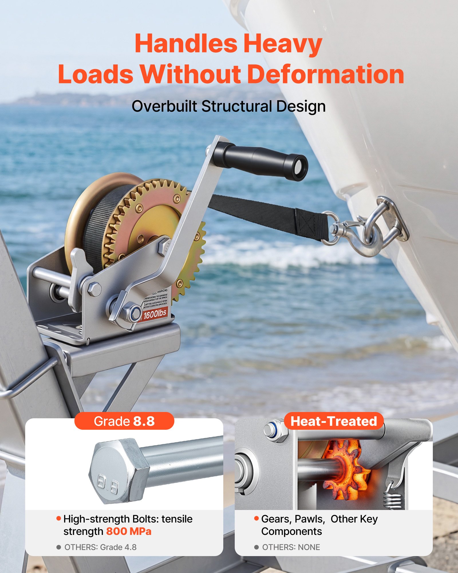 VEVOR Boat Winch, 726 kg Hand Winch, Heavy Duty Manual Rope Crank, Portable Two-Way Ratchet, 4: 1 Gear Ratio, Easy Installation Gear for Boat Trailer ATV Towing
