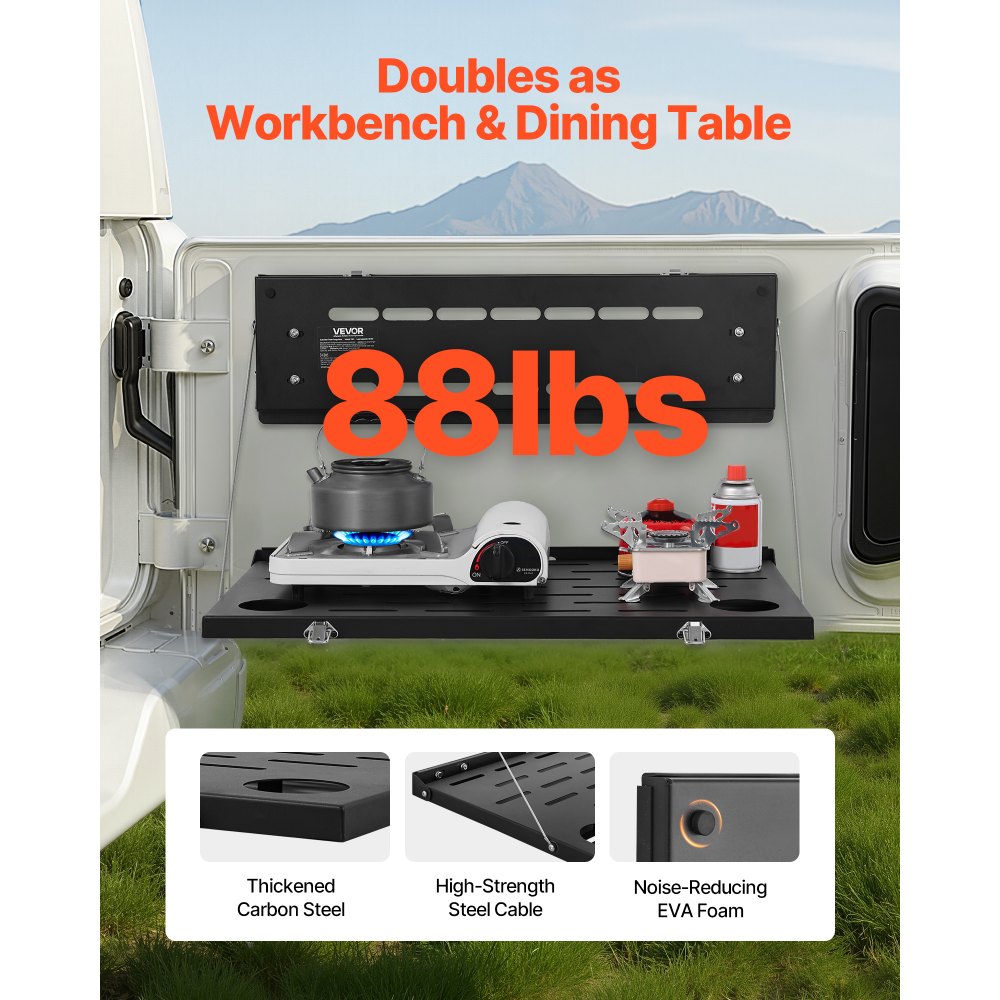 VEVOR Tailgate Table for 2021-2026 Ford Bronco 4 Door Hardtops (Exclude Bronco Sport), Foldable Molle Panel Drop Down Table, Rear Door Cargo Storage Rack Shelf Luggage Holder Carrier