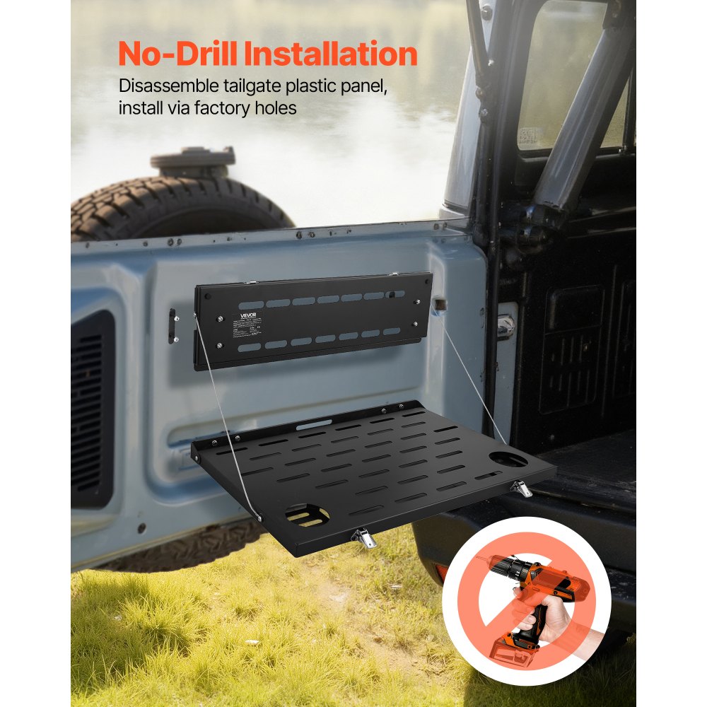 VEVOR Tailgate Table for 2021-2026 Ford Bronco 4 Door Hardtops (Exclude Bronco Sport), Foldable Molle Panel Drop Down Table, Rear Door Cargo Storage Rack Shelf Luggage Holder Carrier