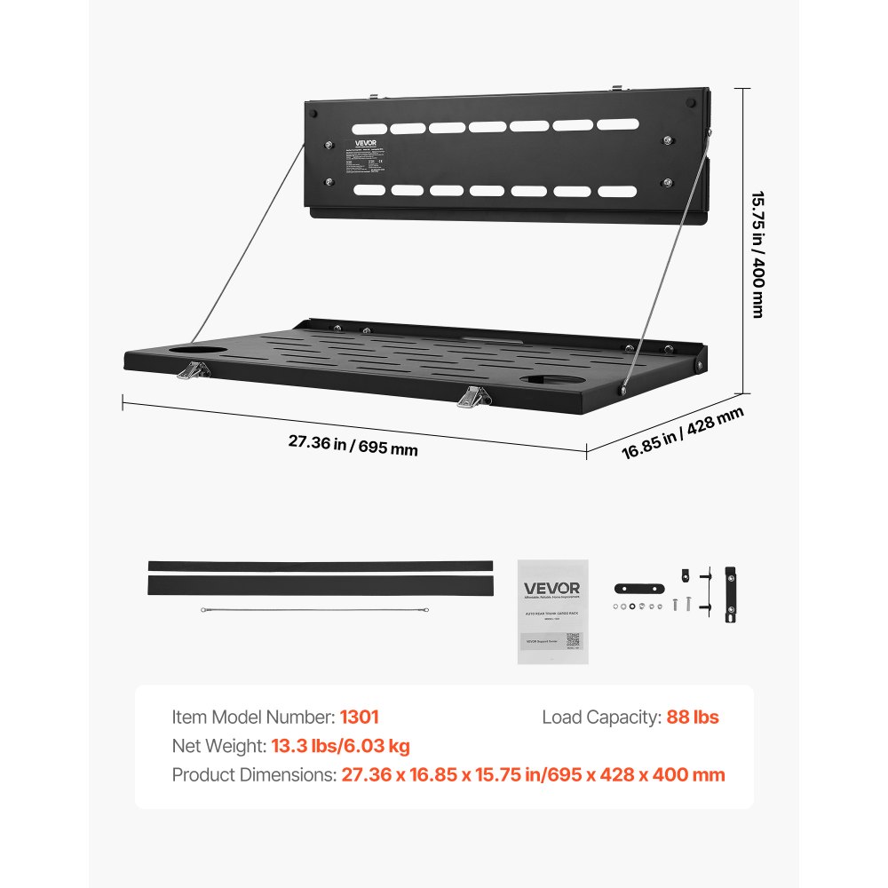 VEVOR Tailgate Table for 2021-2026 Ford Bronco 4 Door Hardtops (Exclude Bronco Sport), Foldable Molle Panel Drop Down Table, Rear Door Cargo Storage Rack Shelf Luggage Holder Carrier