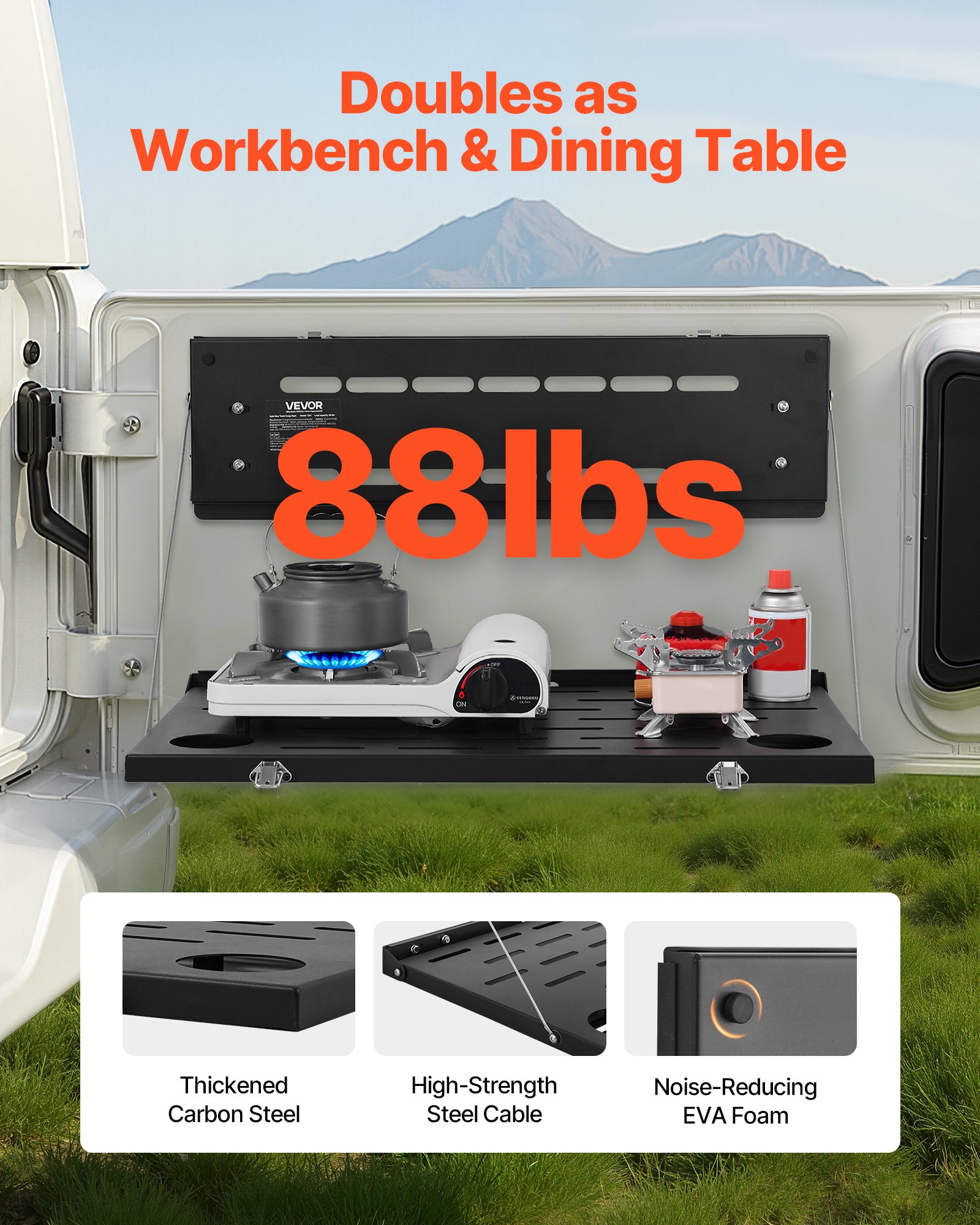 VEVOR Tailgate Table for 2021-2026 Ford Bronco 4 Door Hardtops (Exclude Bronco Sport), Foldable Molle Panel Drop Down Table, Rear Door Cargo Storage Rack Shelf Luggage Holder Carrier