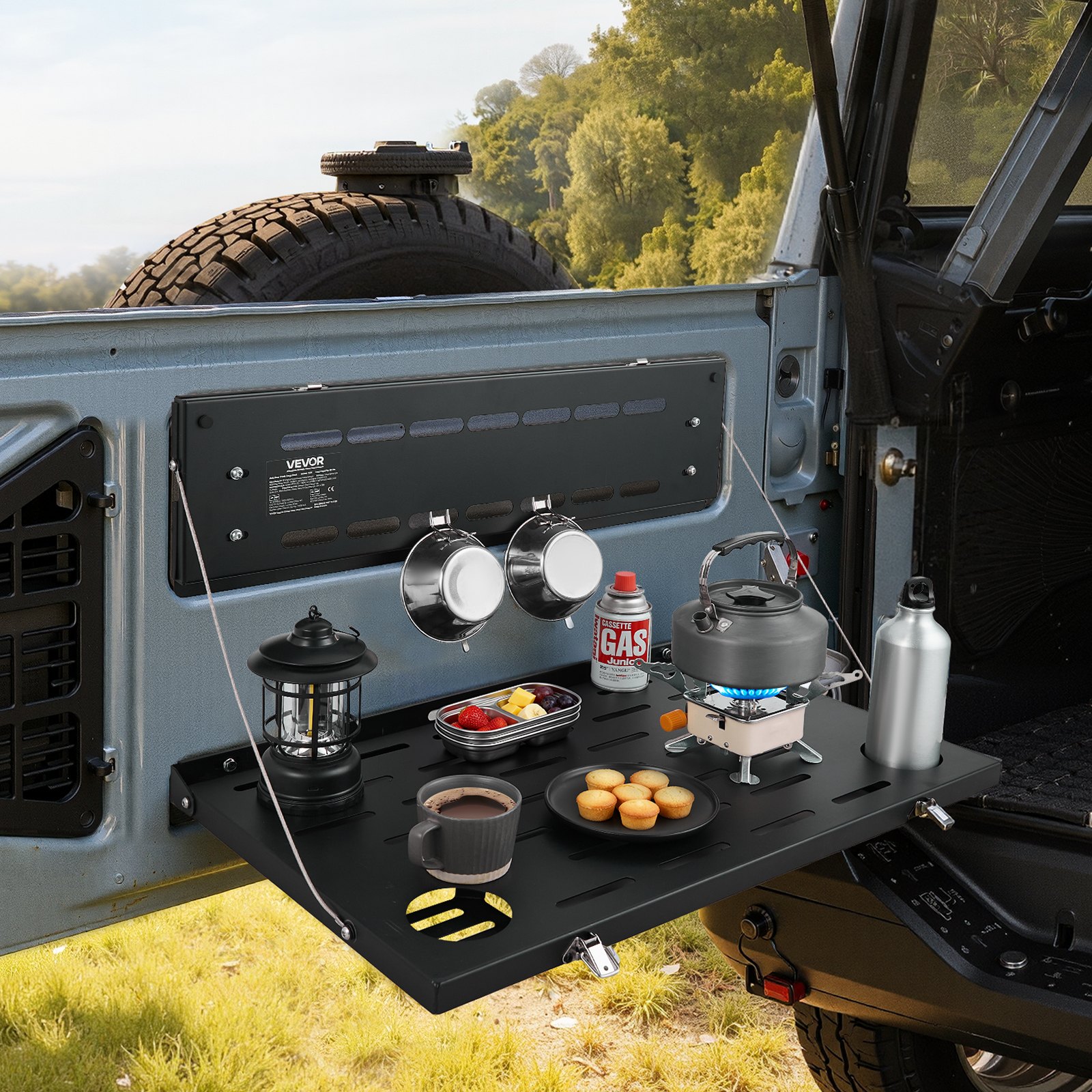 VEVOR Tailgate Table for 2021-2026 Ford Bronco 4 Door Hardtops (Exclude Bronco Sport), Foldable Molle Panel Drop Down Table, Rear Door Cargo Storage Rack Shelf Luggage Holder Carrier