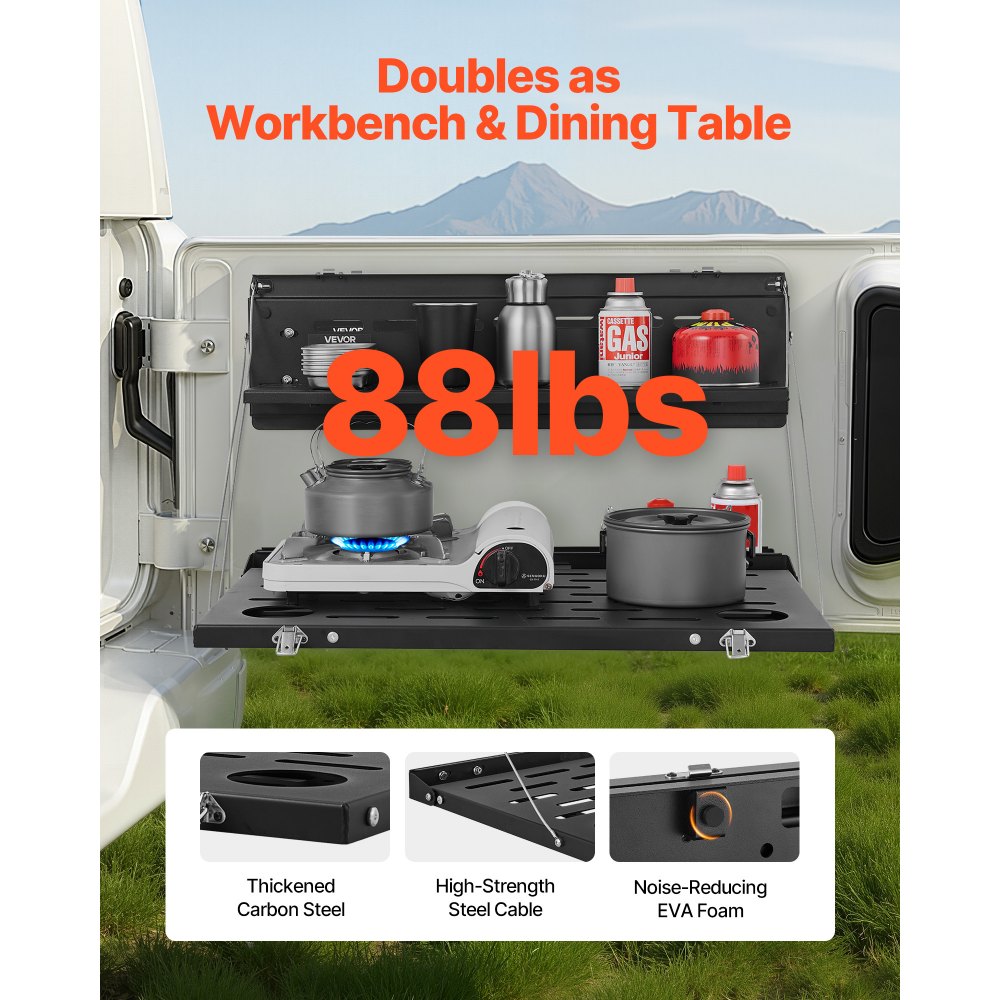 VEVOR Tailgate Table for 2021-2026 Ford Bronco 4 Door Hardtops (Exclude Bronco Sport), Foldable Molle Panel Drop Down Table, Rear Door Cargo Storage Rack Shelf Luggage Holder Carrier