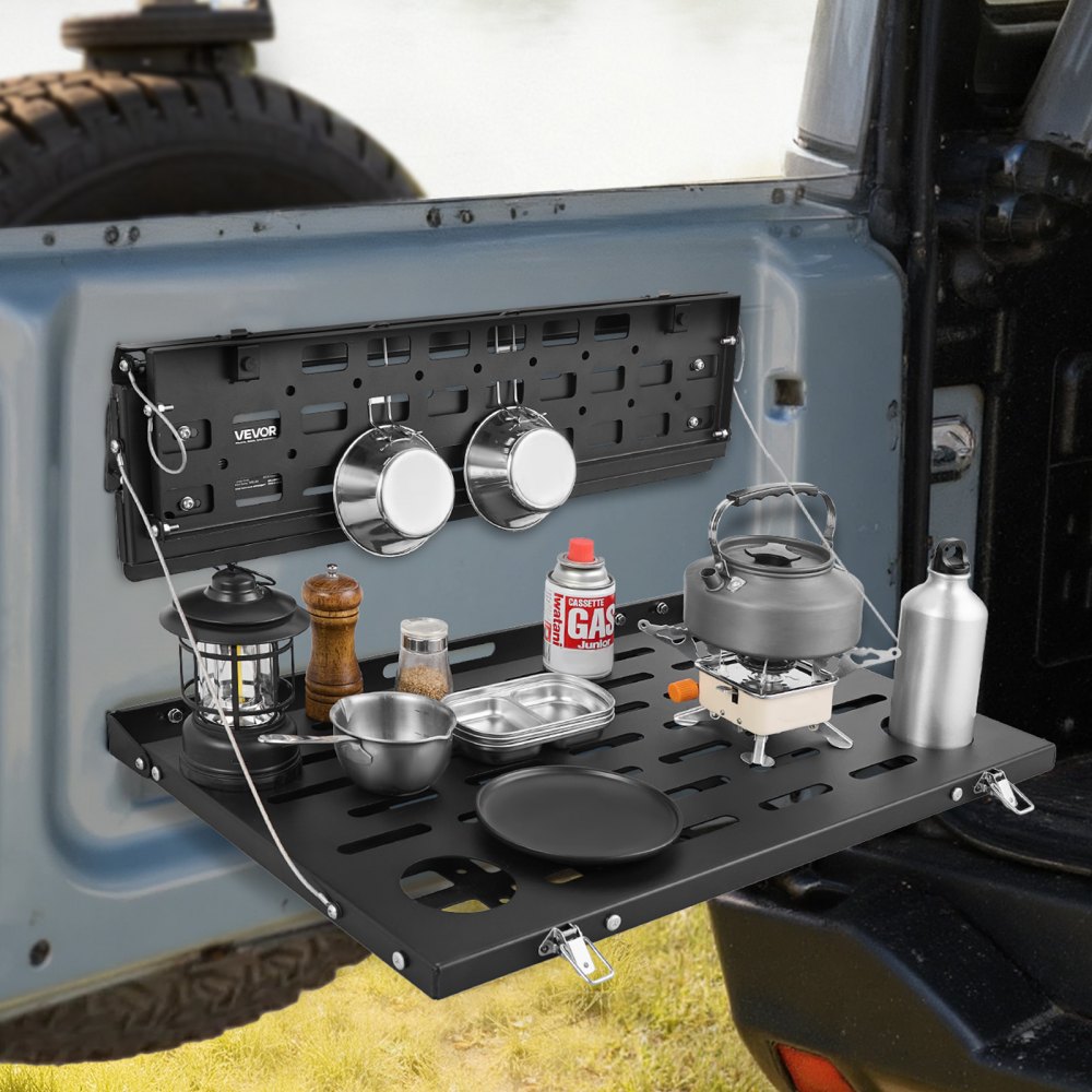 VEVOR Tailgate Table for 2021-2026 Ford Bronco 4 Door Hardtops (Exclude Bronco Sport), Foldable Molle Panel Drop Down Table, Rear Door Cargo Storage Rack Shelf Luggage Holder Carrier
