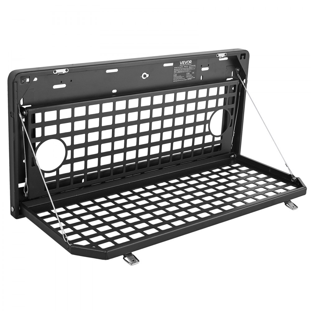VEVOR Tailgate Table for Jeep Wrangler JL 2019 - Present, Carbon Steel Foldable Molle Panel Double-Layer Drop Down Table, Rear Cargo Storage Rack Shelf Luggage Holder Carrier Camping Accessories