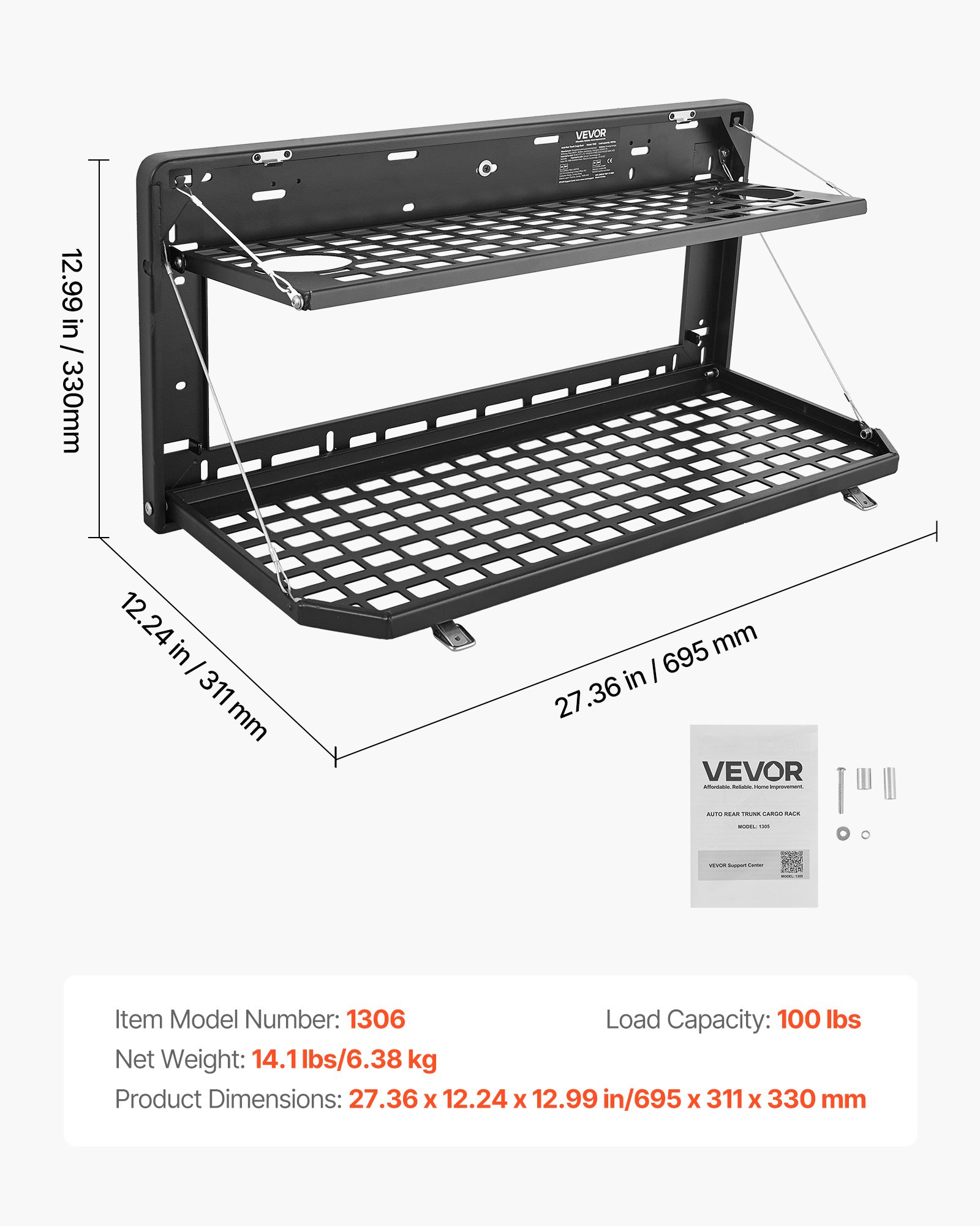 VEVOR Tailgate Table for Jeep Wrangler JL 2019 - Present, Carbon Steel Foldable Molle Panel Double-Layer Drop Down Table, Rear Cargo Storage Rack Shelf Luggage Holder Carrier Camping Accessories