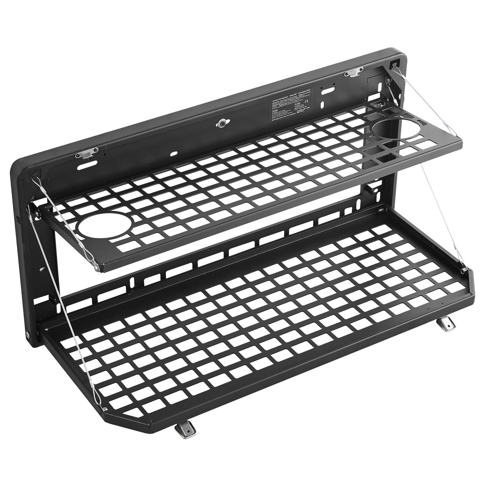 VEVOR Tailgate Table for Jeep Wrangler JL 2019 - Present, Carbon Steel Foldable Molle Panel Double-Layer Drop Down Table, Rear Cargo Storage Rack Shelf Luggage Holder Carrier Camping Accessories