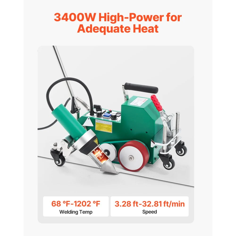 VEVOR Roofing Hot Air Welder, 3400W 220V High Power Plastic PVC TPO Welding Machine - 1.57in Welding Width, 0.04-0.08 in Thickness, 68 ℉-1202 ℉ Heat Roofing Welding Tool, for Waterproofing Advertising