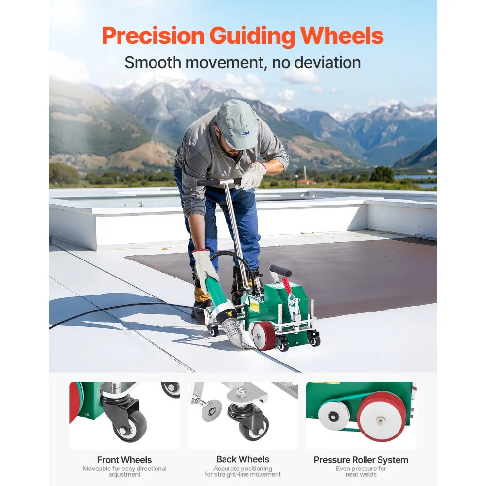 VEVOR Roofing Hot Air Welder, 3400W 220V High Power Plastic PVC TPO Welding Machine - 1.57in Welding Width, 0.04-0.08 in Thickness, 68 ℉-1202 ℉ Heat Roofing Welding Tool, for Waterproofing Advertising