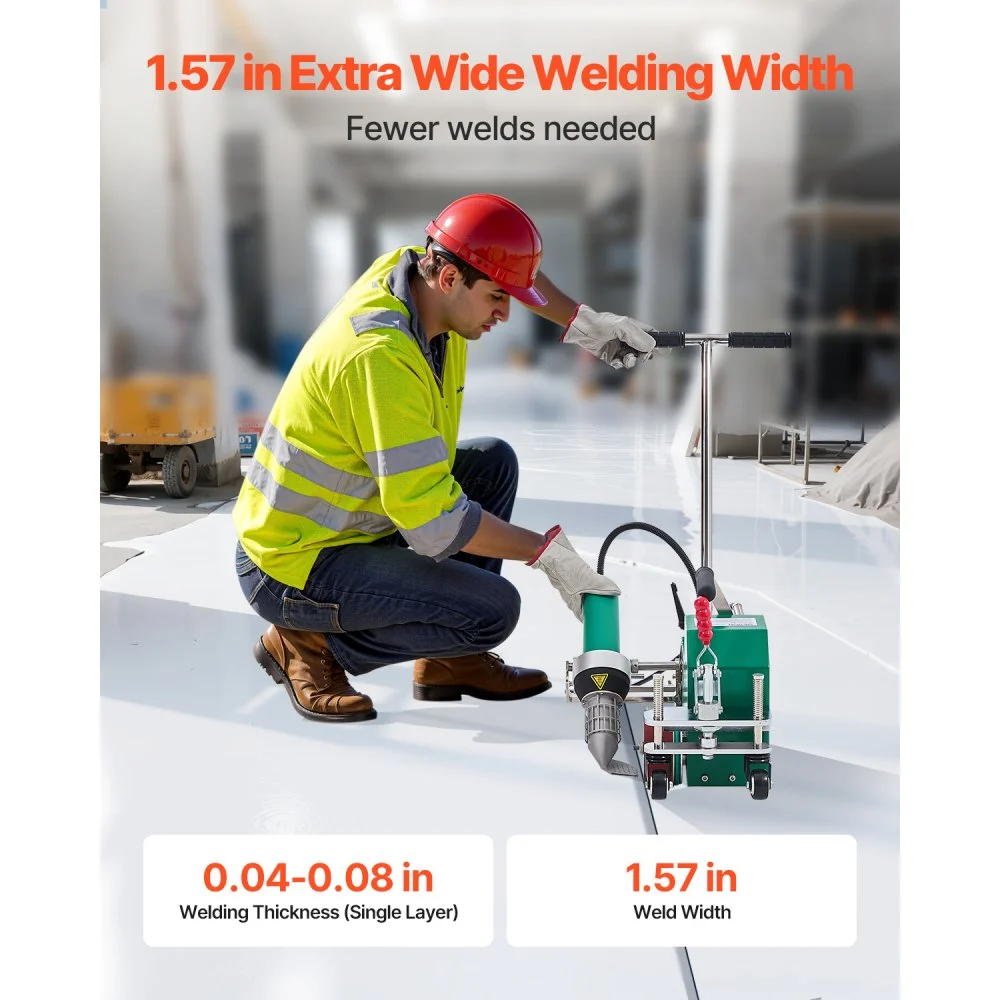 VEVOR Roofing Hot Air Welder, 3400W 220V High Power Plastic PVC TPO Welding Machine - 1.57in Welding Width, 0.04-0.08 in Thickness, 68 ℉-1202 ℉ Heat Roofing Welding Tool, for Waterproofing Advertising