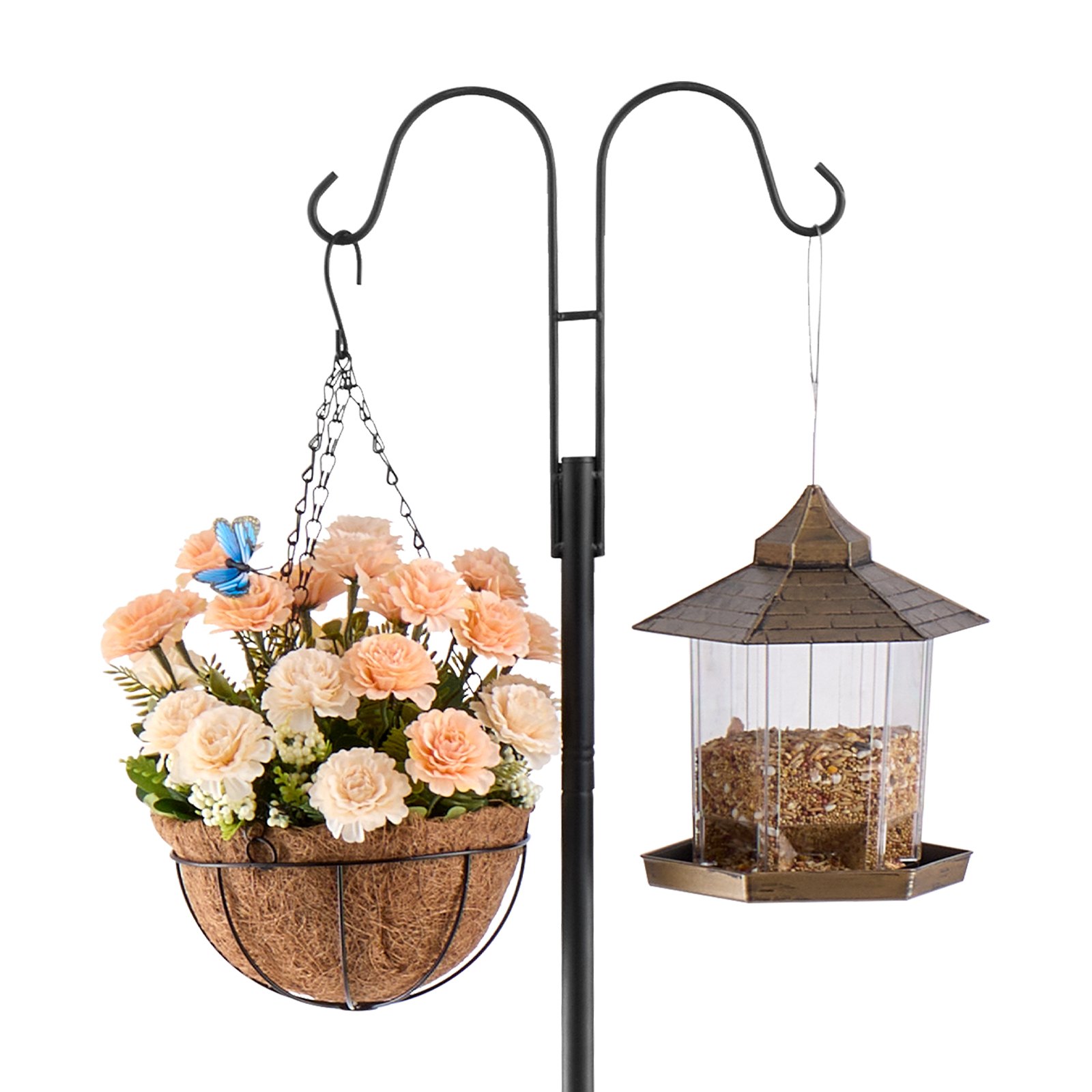 VEVOR Double Shepherds Hooks for Outdoor, 8 Pack 1950 mm Heavy Duty Bird Feeder Pole, 19 mm Thick Garden Hooks for Hanging Hummingbird Feeder, Plant Baskets, Solar Light Lanterns,Wind Chimes