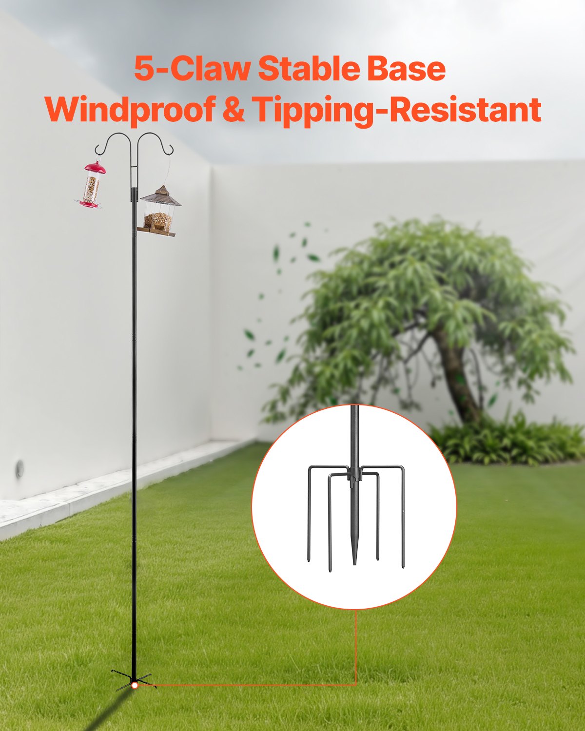 VEVOR Double Shepherds Hooks for Outdoor, 8 Pack 2345 mm Heavy Duty Bird Feeder Pole, 19 mm Thick Garden Hooks for Hanging Hummingbird Feeder, Plant Baskets, Solar Light Lanterns,Wind Chimes