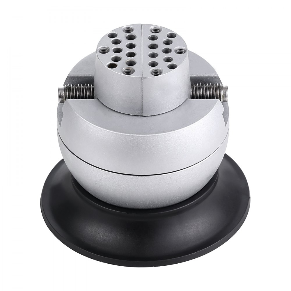 VEVOR ball vise on black base, silver finish, multiple holes on top for precision work.