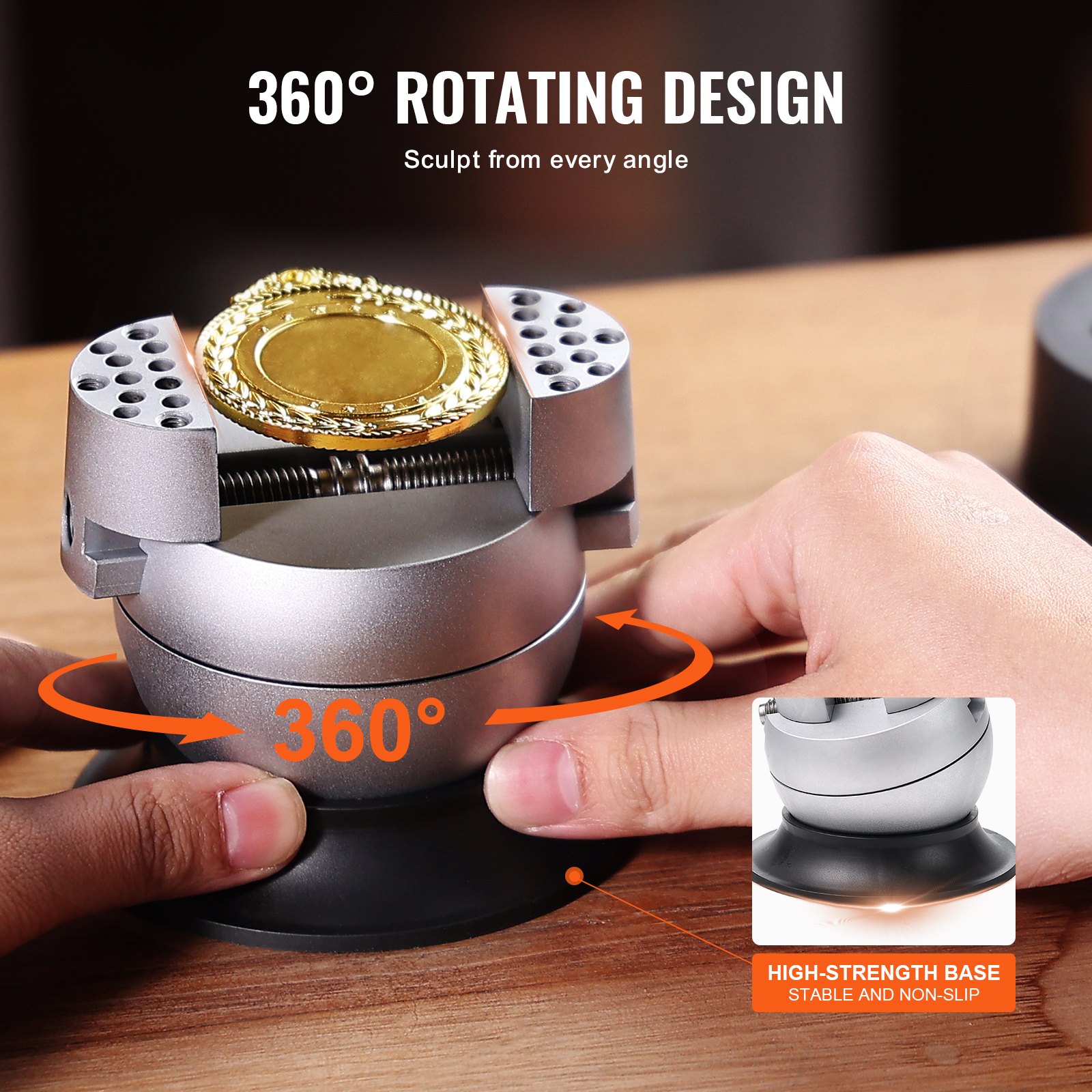 VEVOR ball vise, 360° rotating design, secure grip with high-strength base for stable, non-slip use.