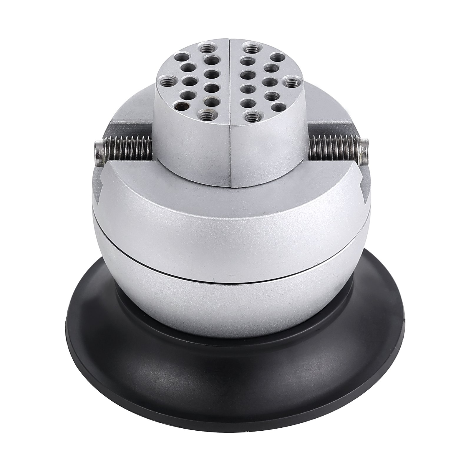 VEVOR ball vise on black base, silver finish, multiple holes on top for precision work.
