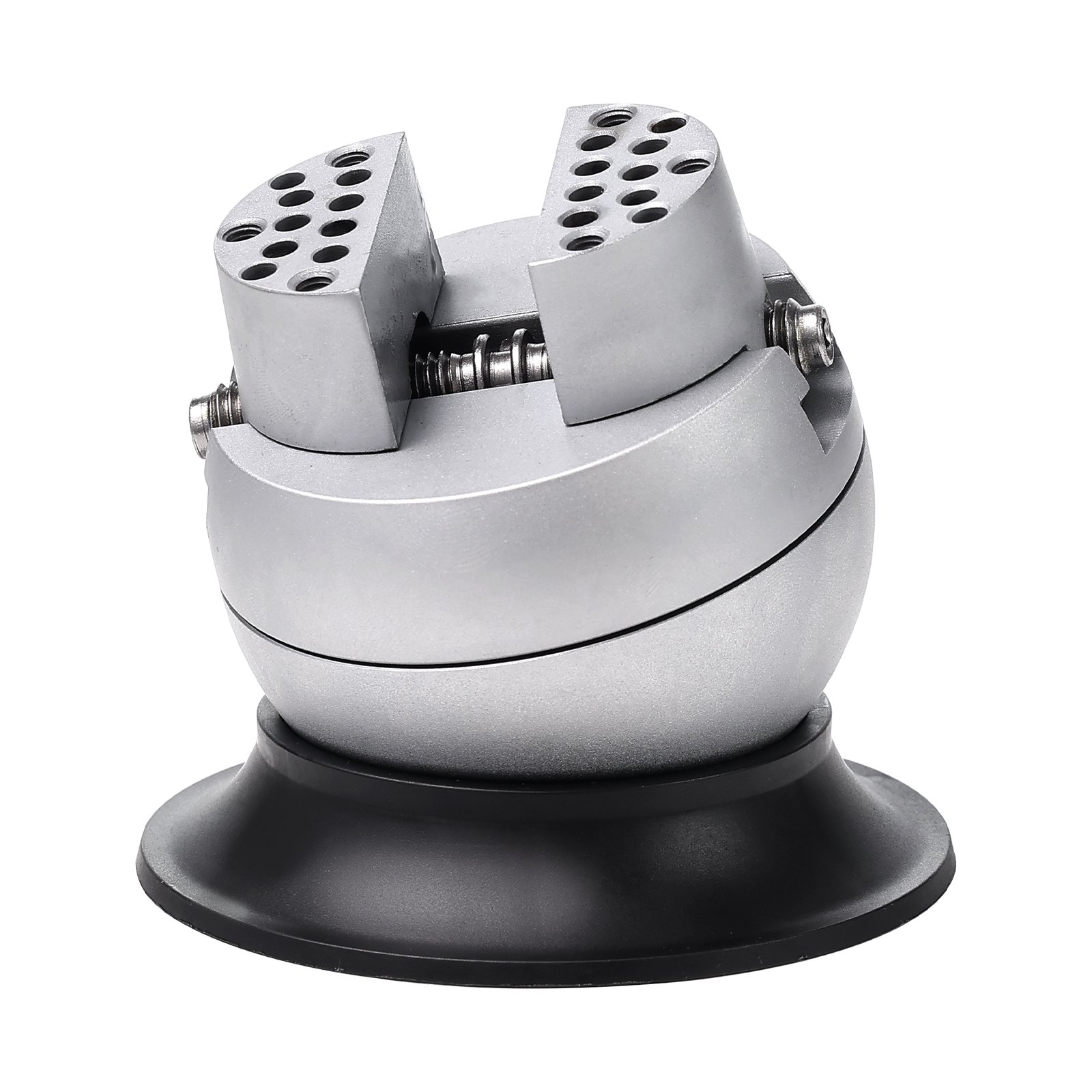 VEVOR ball vise with dual jaws and perforated grips on a sturdy round base.