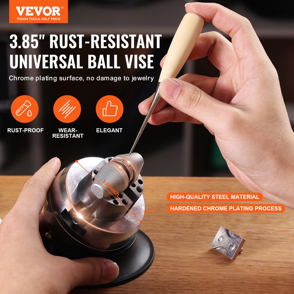 VEVOR Ball Vise, 3" Engraving Setting Tool, 360° Rotation Engraving Block Vise, 30 PCS Attachment Jewelry Engraving Block Tools Standard Block for Gemstone Inlay and Small-Scale Engraving