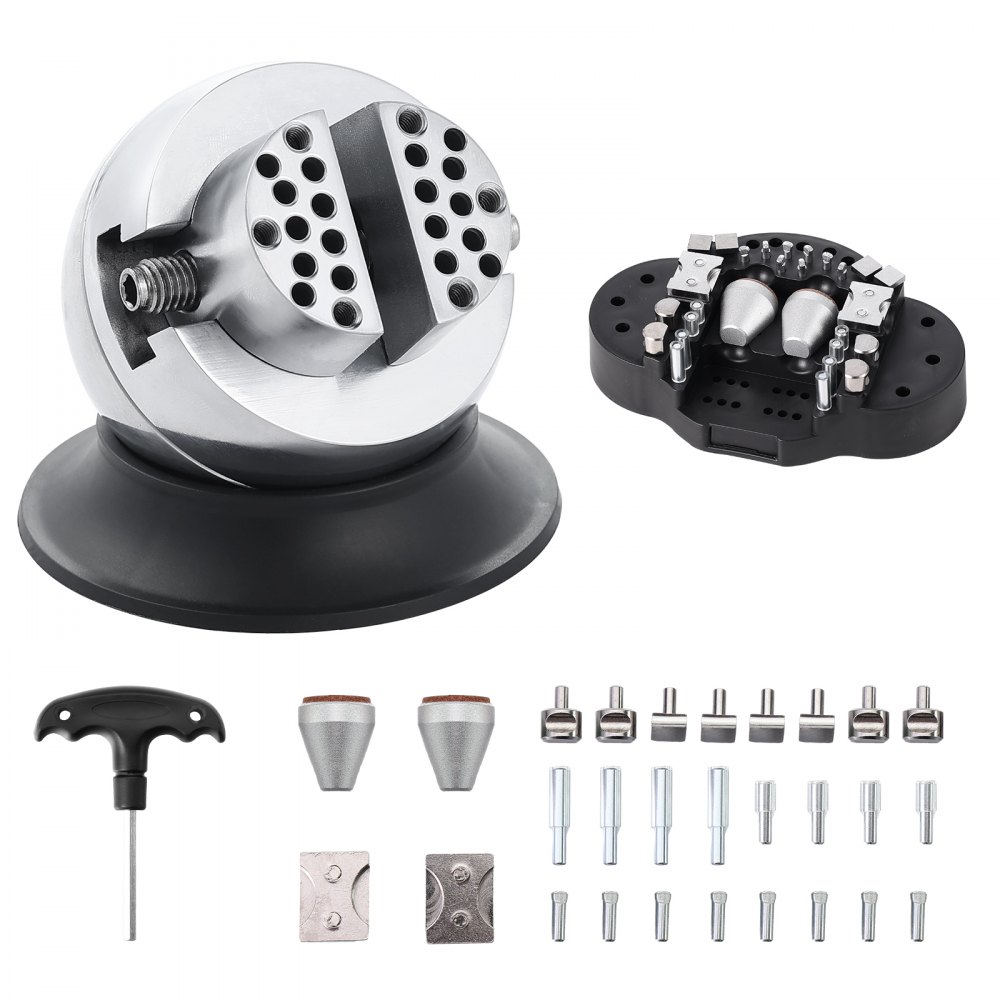 VEVOR Ball Vise, 3" Engraving Setting Tool, 360° Rotation Engraving Block Vise, 30 PCS Attachment Jewelry Engraving Block Tools Standard Block for Gemstone Inlay and Small-Scale Engraving