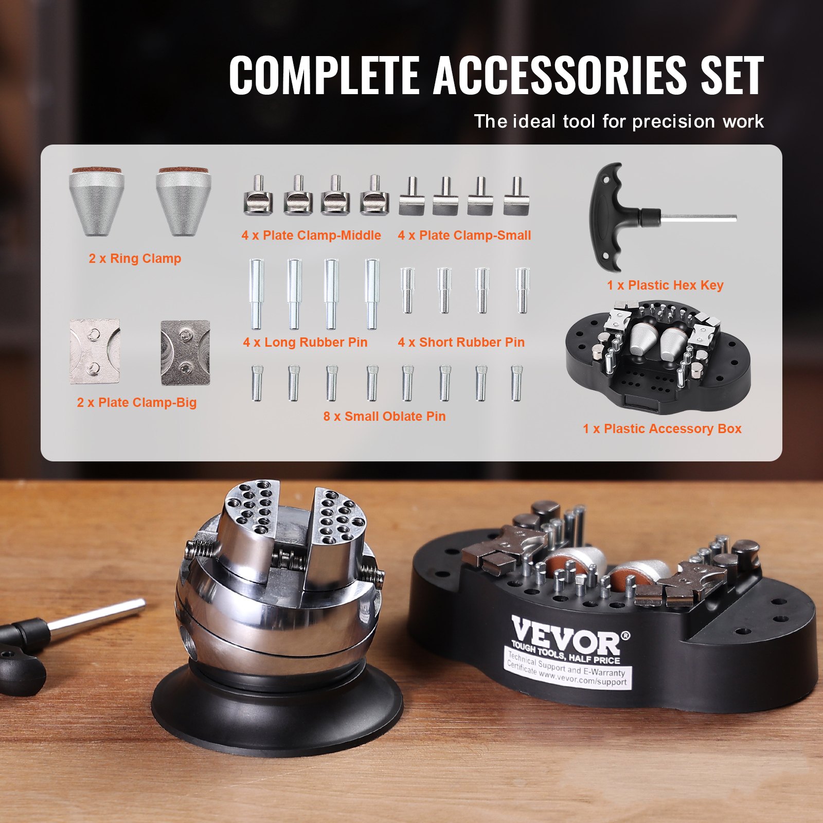 VEVOR Ball Vise 3" Engraving Setting Tool 360°Rotation Professional Ball Vise 30 PCS Attachment Jewelry Engraving Block Tools Standard Block (3inch)