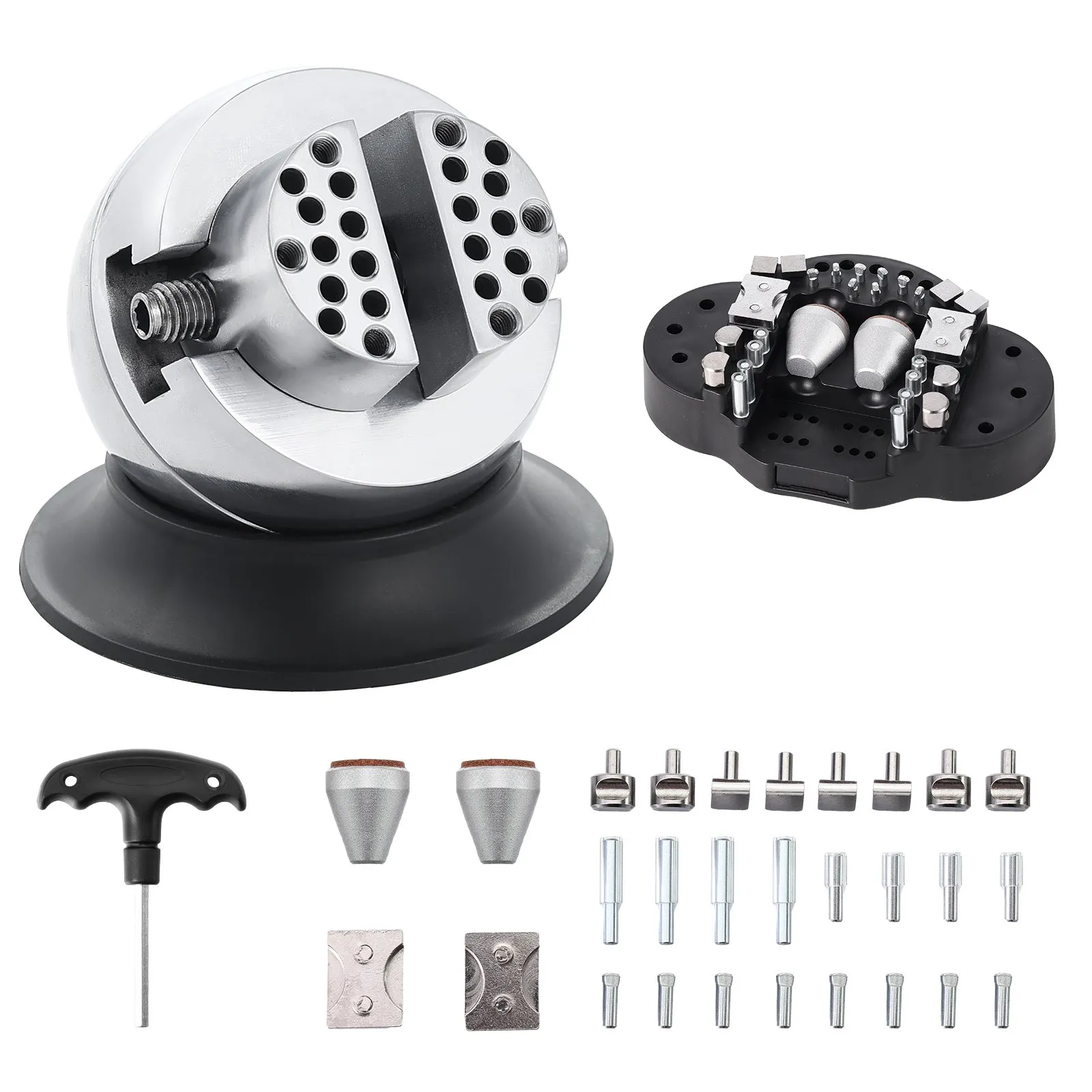 VEVOR Ball Vise, 3" Engraving Setting Tool, 360° Rotation Engraving Block Vise, 30 PCS Attachment Jewelry Engraving Block Tools Standard Block for Gemstone Inlay and Small-Scale Engraving