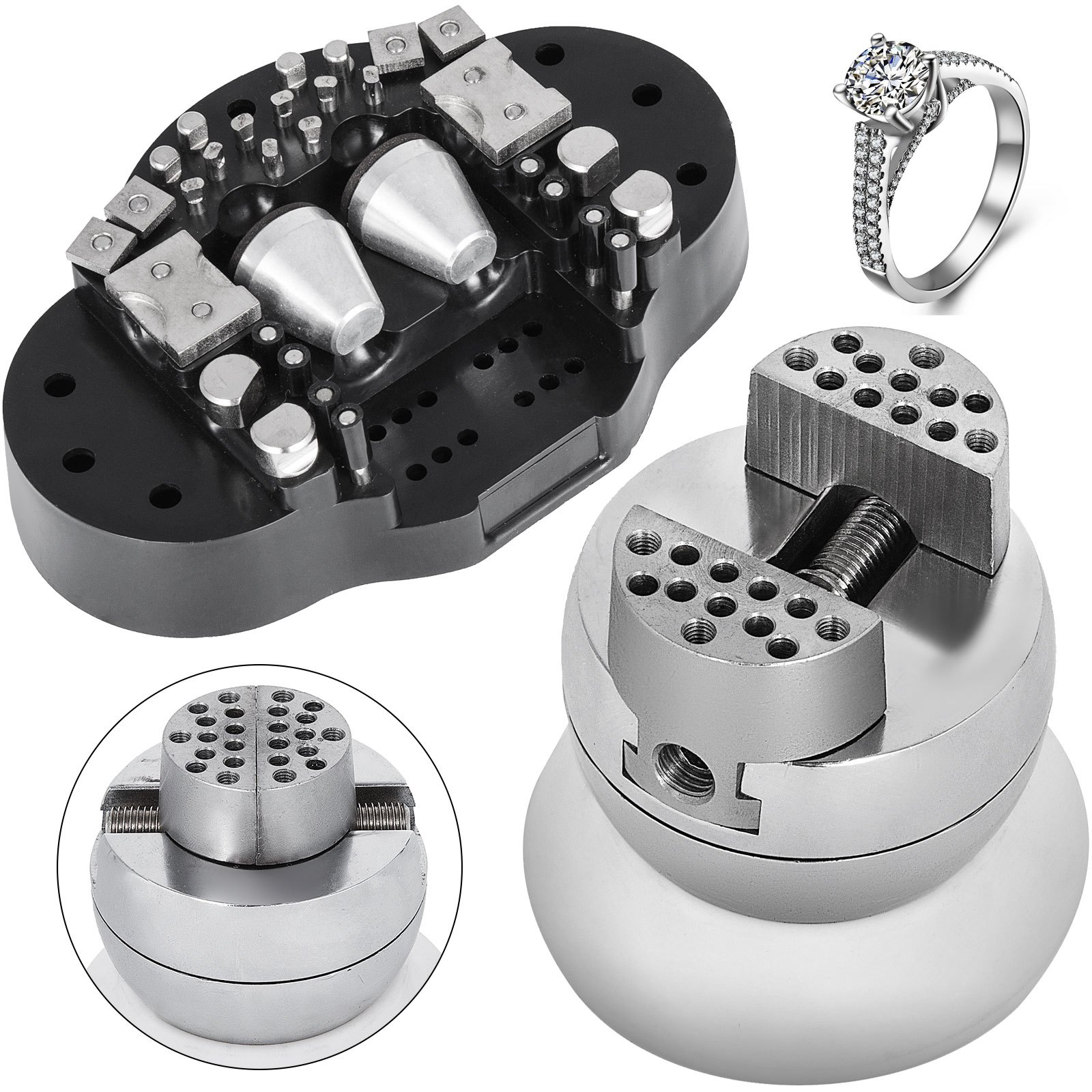 VEVOR Ball Vise, 3" Engraving Setting Tool, 360° Rotation Engraving Block Vise, 30 PCS Attachment Jewelry Engraving Block Tools Standard Block for Gemstone Inlay and Small-Scale Engraving