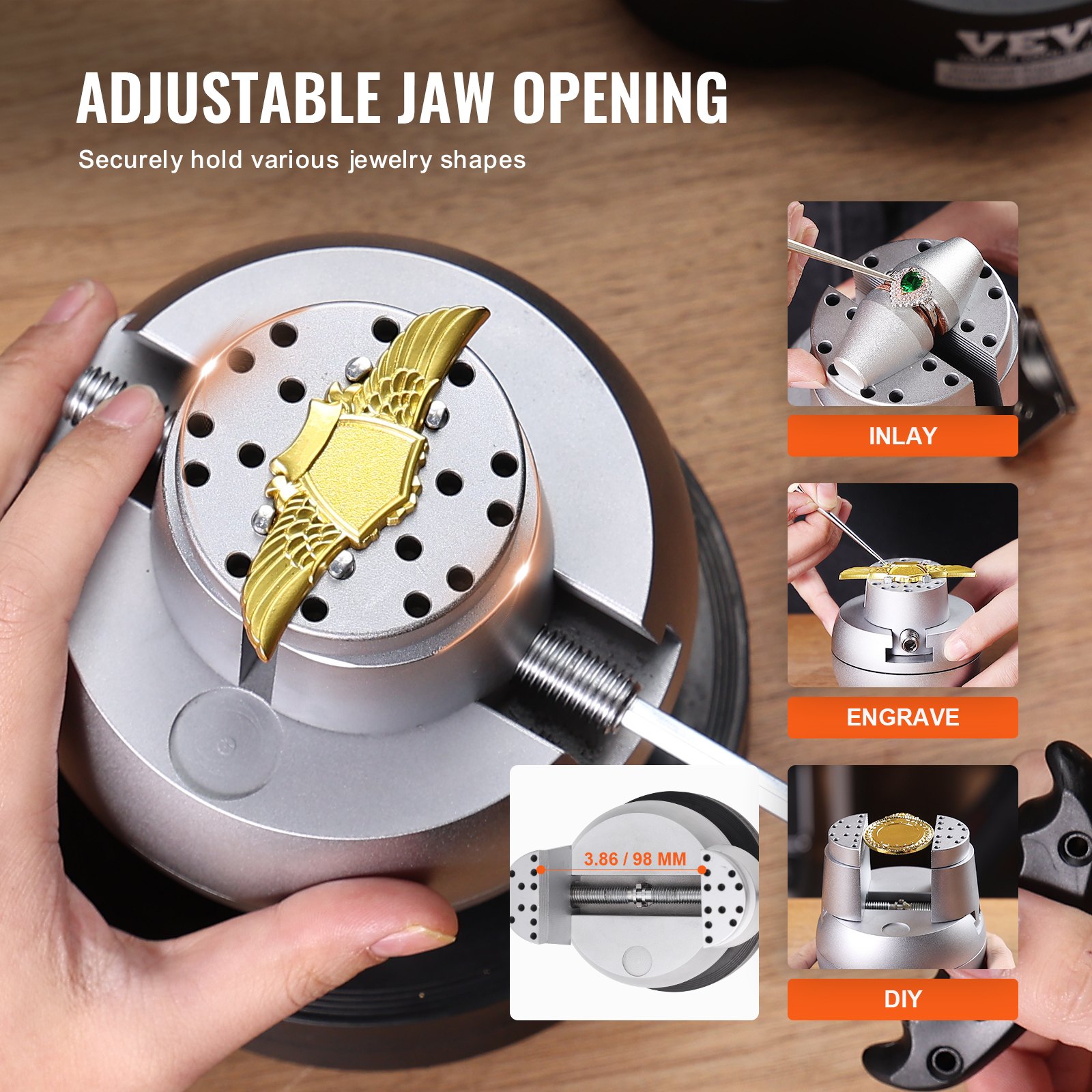 VEVOR Ball Vise, 13 cm Engraving Setting Tool, 360° Rotation Engraving Block Vise, 69 PCS Attachment Jewelry Engraving Block Tools Standard Block for Gemstone Inlay and Small-Scale Engraving
