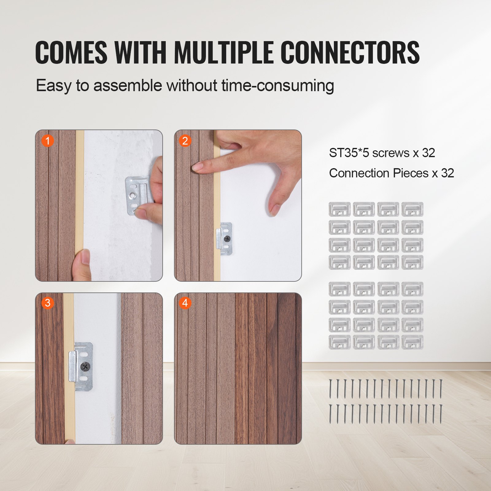 VEVOR Wood Slat Acoustic Panels, 8 PCS 96 x 6 inch, WPC Accent Wooden Wall Panels for Modern Interior Wall, Faux Wood Wall Board Panels for Stylish Decor and Noise Reduction, Grey Oak