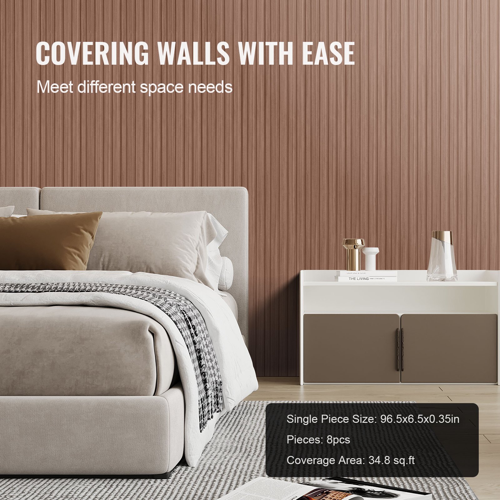 VEVOR Wood Slat Acoustic Panels, 8 PCS 96 x 6 inch, WPC Accent Wooden Wall Panels for Modern Interior Wall, Faux Wood Wall Board Panels for Stylish Decor and Noise Reduction, Grey Oak