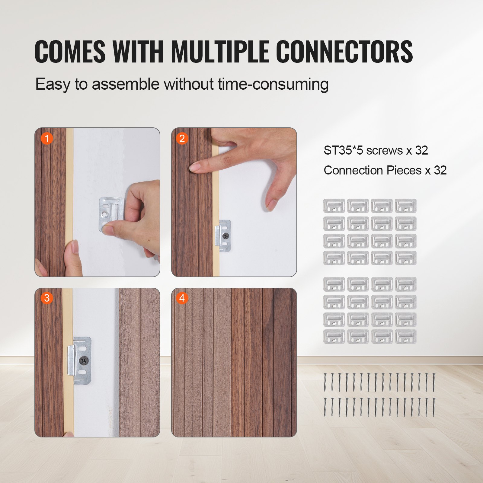 VEVOR Wood Slat Acoustic Panels, 8 PCS 96 x 6 inch, WPC Accent Wooden Wall Panels for Modern Interior Wall, Faux Wood Wall Board Panels for Stylish Decor and Noise Reduction, Dark Teak