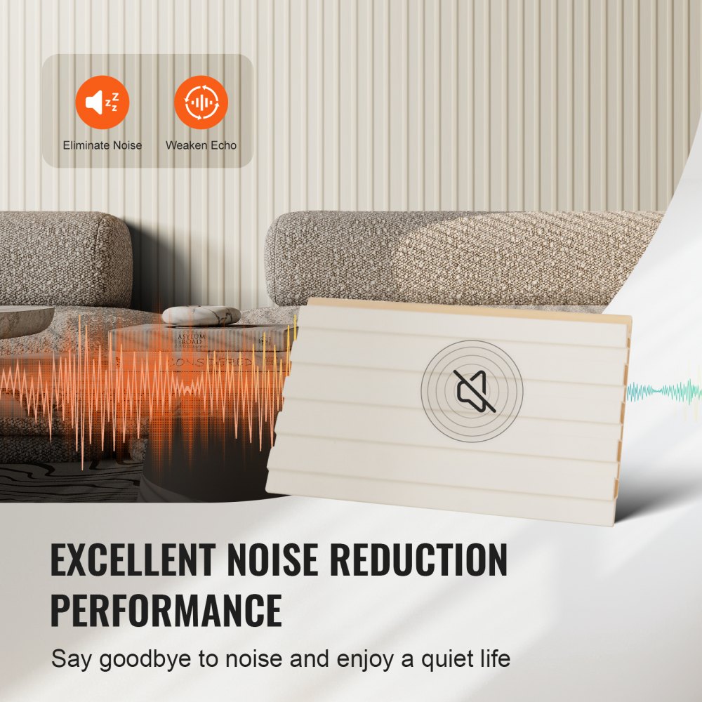 VEVOR Wood Slat Acoustic Panels, 8 PCS 96 x 6 inch, WPC Accent Wooden Wall Panels for Modern Interior Wall, Faux Wood Wall Board Panels for Stylish Decor and Noise Reduction, Matte White