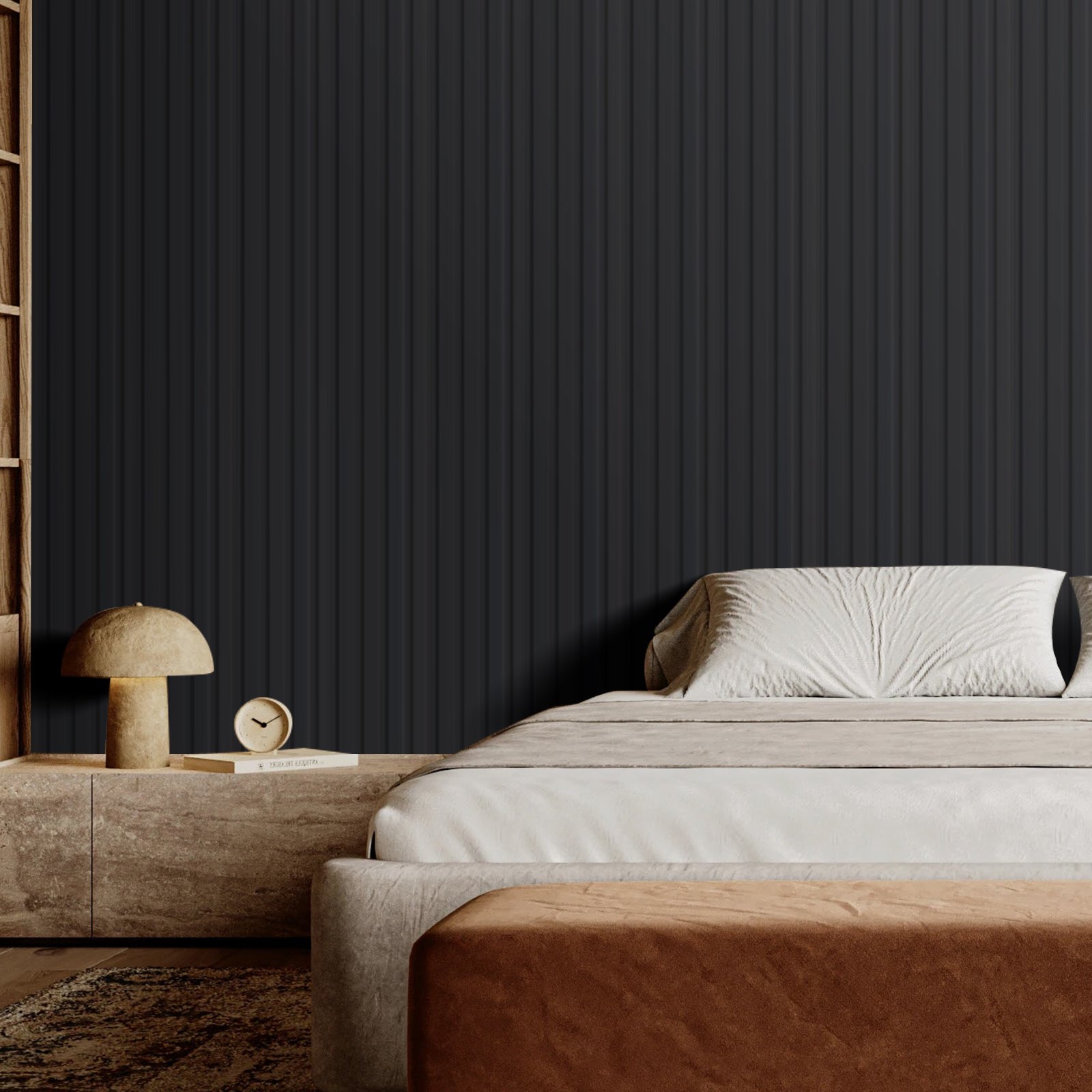 VEVOR Wood Slat Acoustic Panels, 8 PCS 96 x 6 inch, WPC Accent Wooden Wall Panels for Modern Interior Wall, Faux Wood Wall Board Panels for Stylish Decor and Noise Reduction, Matte Black