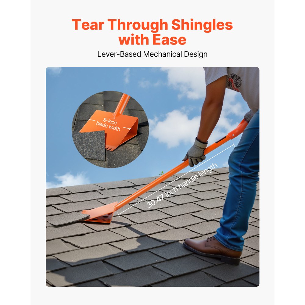 VEVOR Shingle Shovel 1 Pack, D-Grip Handle Shingle Roof Ripper, High Hardness 45# Steel & Lightweight Easy Tearing Off Roofing & Nails Tool, ideal for Commercial and Residential Use,Orange