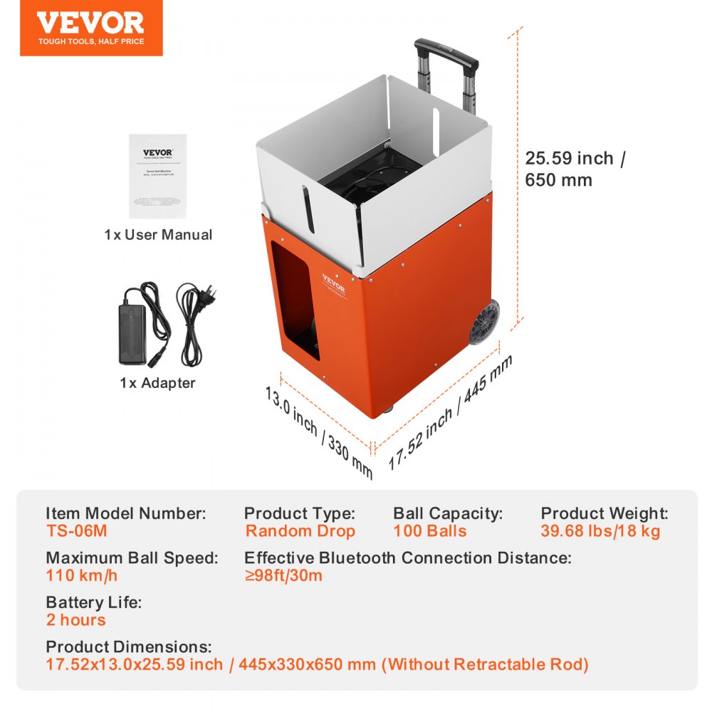 Lanzapelotas de tenis VEVOR, lanzador automático portátil de pelotas de tenis, con capacidad para 100 pelotas, ejercicios multimodo con 5 motores, más de 2 horas de juego, batería recargable, control remoto por aplicación.