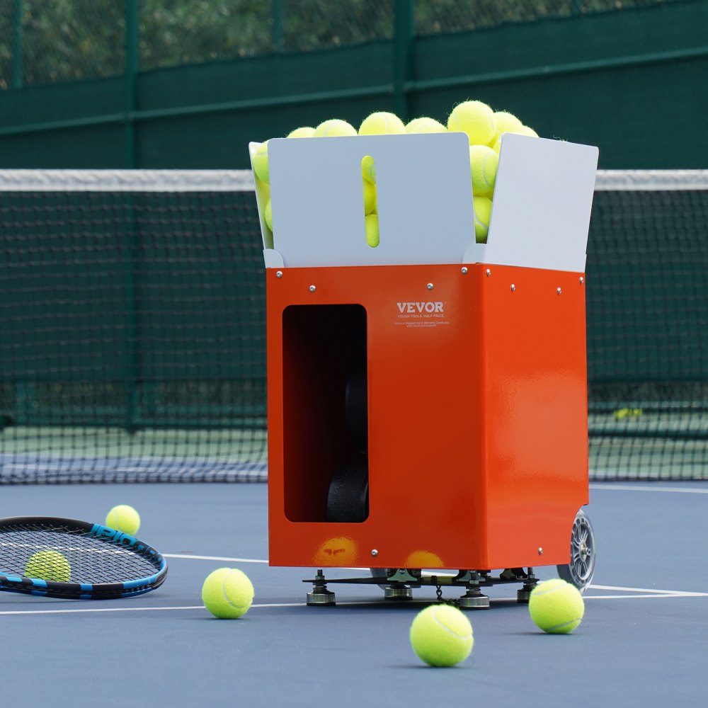Lanzapelotas de tenis VEVOR, lanzador automático portátil de pelotas de tenis, con capacidad para 100 pelotas, ejercicios multimodo con 5 motores, más de 2 horas de juego, batería recargable, control remoto por aplicación.