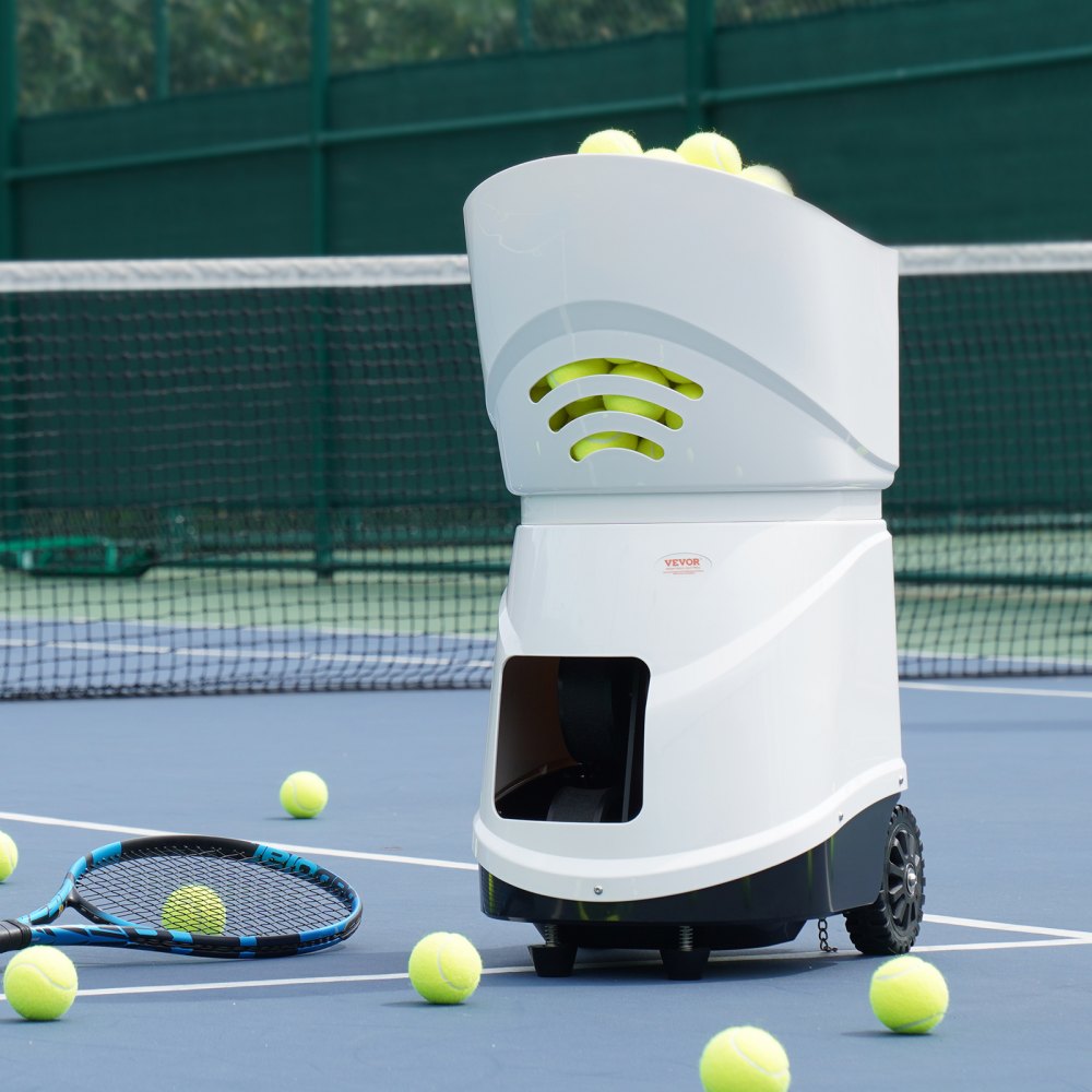 VEVOR Tennis Ball Machine, Automatic Portable Tennis Ball Launcher, 150 Balls Tennis Training Practice Thrower, 5 Motors Multi-Mode Drills, 2+ Hours Play, Rechargeable Battery, App Remote Control