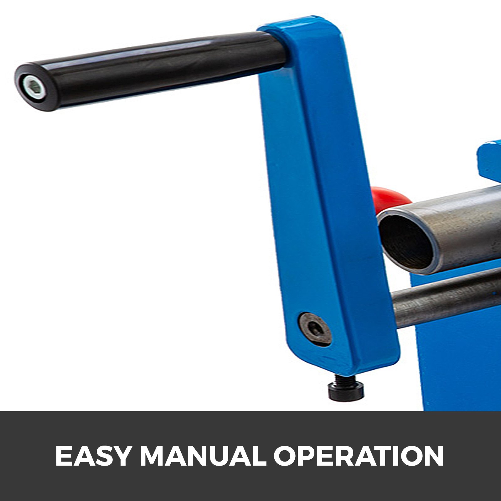 blue VEVOR slip roll machine handle with &quot;easy manual operation&quot; text at bottom.
