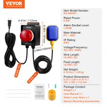 VEVOR Sump Pump Alarm With 16.4ft Level Float Switch Loud Alarm LED Indicator