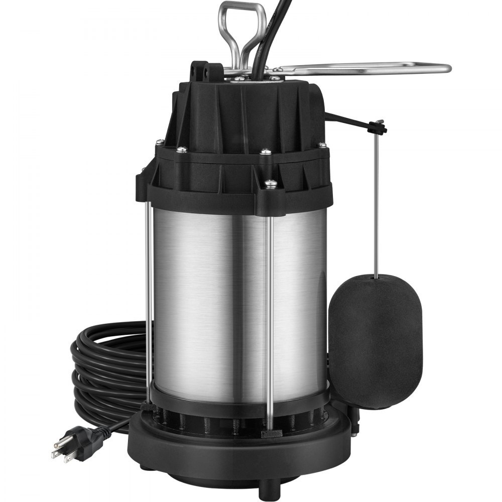 VEVOR Sump Pump, 1/2 HP 3960 GPH, Submersible Stainless Steel Water Pump, 1-1/2" NPT Discharge With 33 ft Cord, Automatic Float Switch with Piggy-back Plug, for Indoor Basement Water Basin