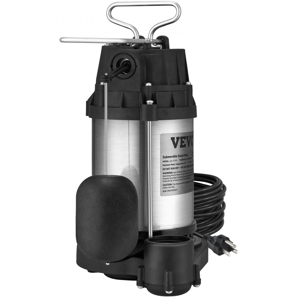 VEVOR Sump Pump, 1/2 HP 3960 GPH, Submersible Stainless Steel Water Pump, 1-1/2" NPT Discharge With 33 ft Cord, Automatic Float Switch with Piggy-back Plug, for Indoor Basement Water Basin