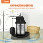 VEVOR submersible sump pump in flooded basement laundry room with washing machine and laundry basket.