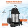 VEVOR submersible sump pump with ipx8 waterproof rating, stainless steel, and wear-proof cast iron.