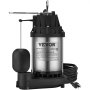 VEVOR submersible sump pump with float switch, durable steel body, and long power cord.